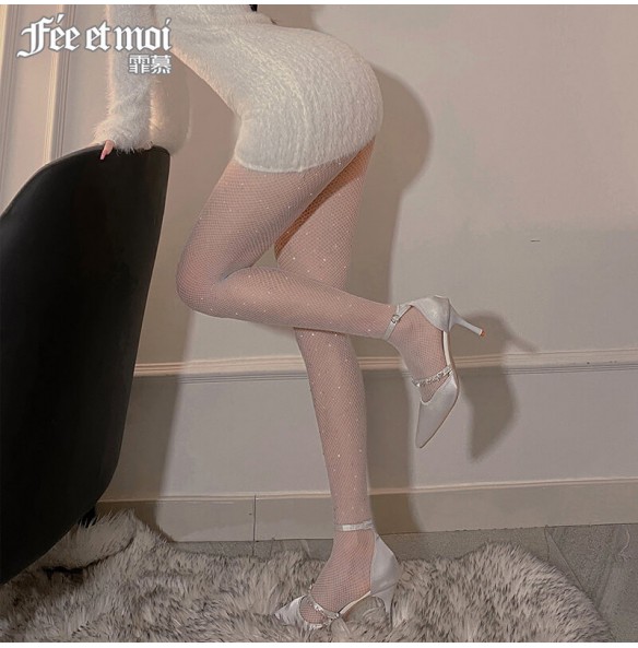 FEE ET MOI Bling Fishnet Hollow Waist High Stockings (White) FEE ET MOI Bling Fishnet Hollow Waist High Stockings (White)